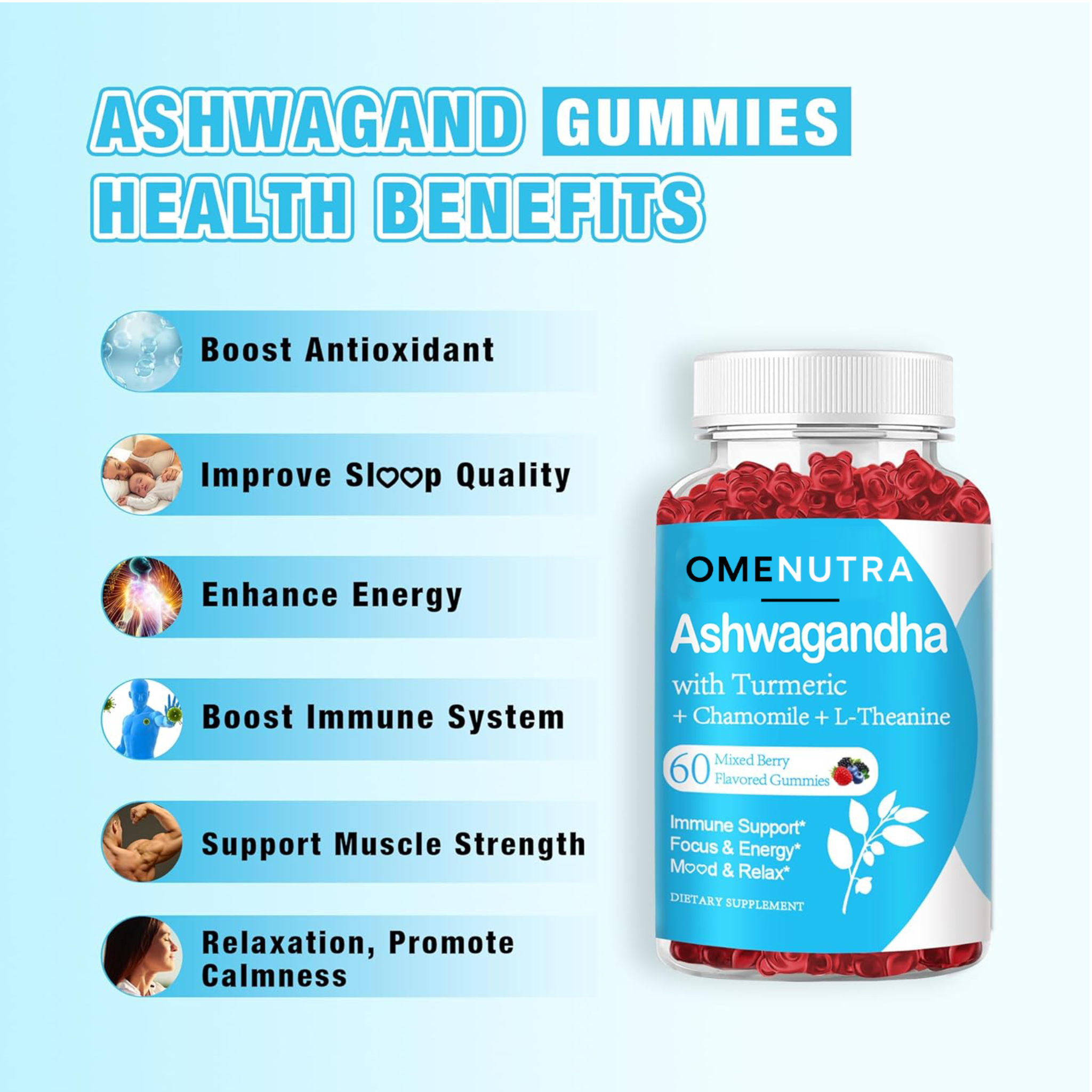 Ashwagandha Calm Gummies – Stress Relief, Mood Support & Relaxation (60ct)